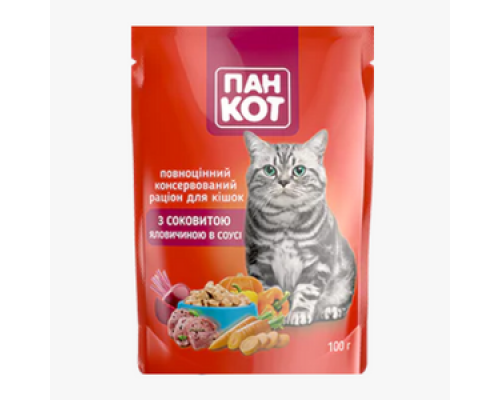 Влажный корм для кошек Wise Cat с сочной говядиной в соусе 100г (24шт/кор)