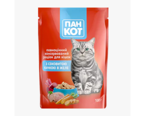 Влажный корм для кошек Wise Cat с сочным мясом утки в желе 100г