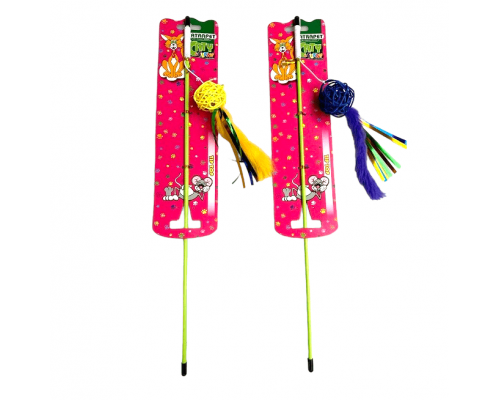 Игрушка удочка для кошек, с шариком и пухом на резинке, 45 см, CATY & FUNNY