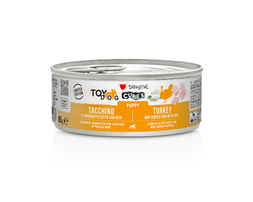 Безглютеновая консерва для щенков Индейка с Прошутто и Рисом Disugual Dog Cubes 85гр