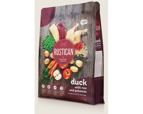 Сухой безглутеновый корм для взрослых собак Rustican Duck with rice and potatoes (Утка с рисом и картофелем).  12 кг