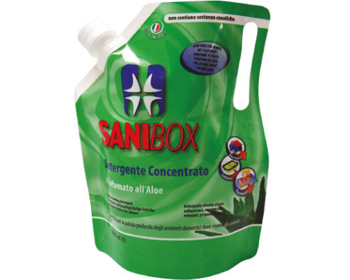 Sanibox Detergente Concentrato Profumato all'Aloe в мягкой упаковке объемом 1 литр.