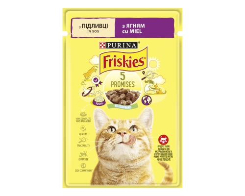 Корм для кошек Purina Friskies кусочки в желе ягненок, 85г.