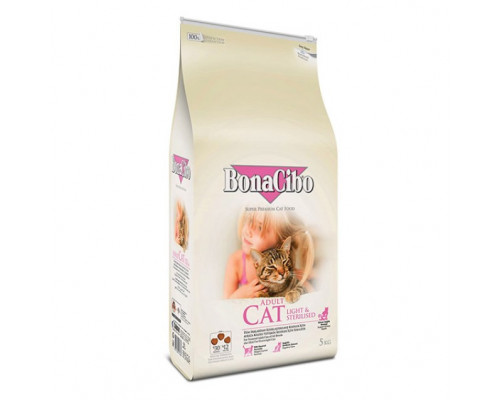 BonaCibo Adult Cat Light & Sterilised, с курицей для кошек, 15 кг