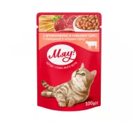 Влажный корм для взрослых кошек Мяу! со вкусом говядины в нежном соусе 100 гр
