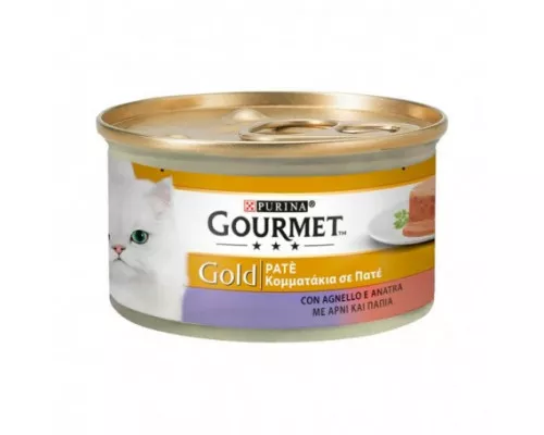 ВЛАЖНЫЙ КОРМ ДЛЯ КОШЕК GOURMET GOLD ПАШТЕТ С ЯГНЕНКОМ И УТКОЙ 85Г